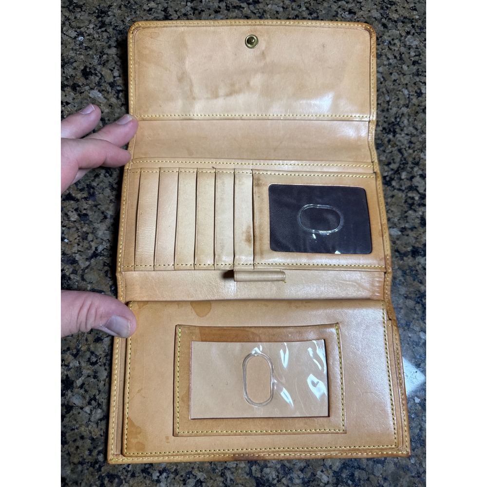 Dooney & Bourke Pink Monogram Canvas Trifold Wallet Tan Leather Trim Vintage - Picture 2 of 5